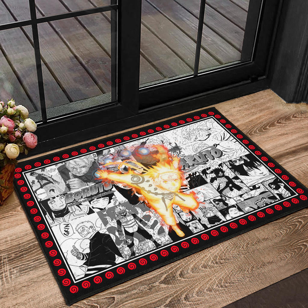 Naruto Anime Naruto Bijuu Mode Manga Black White Background Door Mat Home Decor