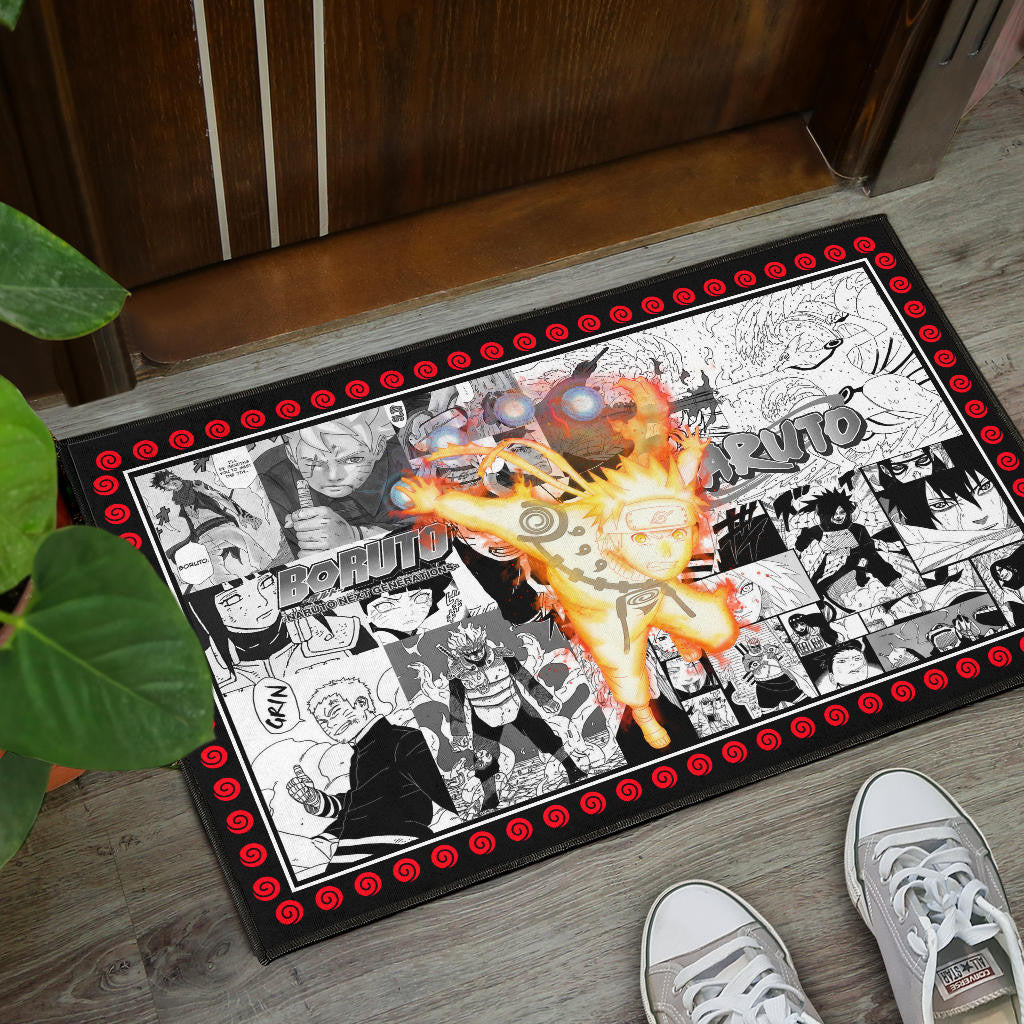 Naruto Anime Naruto Bijuu Mode Manga Black White Background Door Mat Home Decor