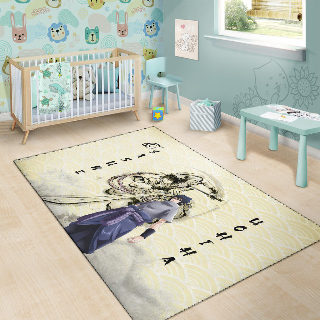 Naruto Anime Sasuke Uchiha Using Sword Black Painting Artwork Area Rug Home Decor