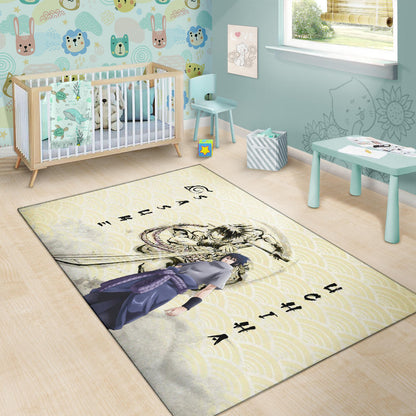 Naruto Anime Sasuke Uchiha Using Sword Black Painting Artwork Area Rug Home Decor