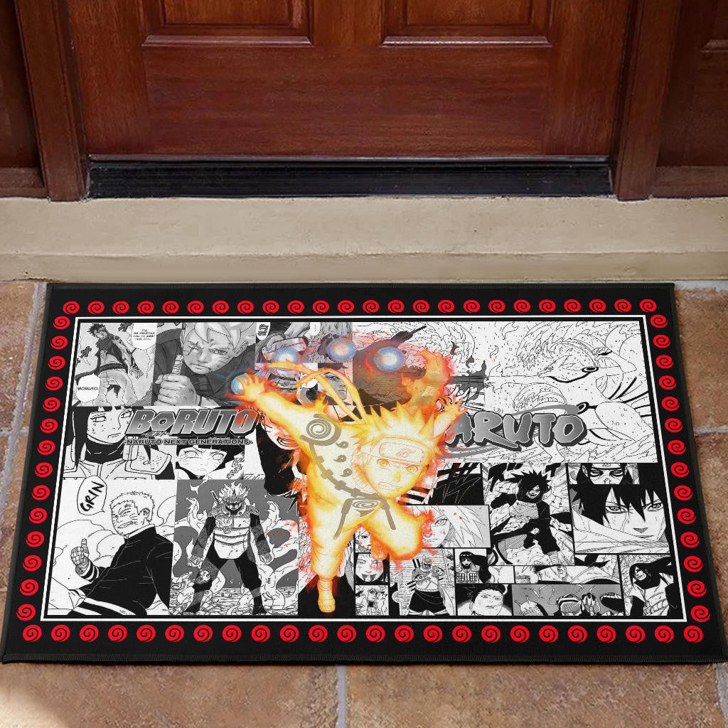 Naruto Anime Naruto Bijuu Mode Manga Black White Background Door Mat Home Decor