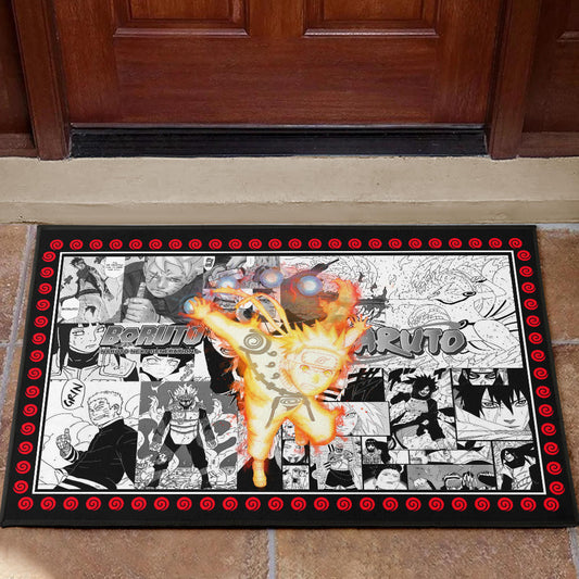 Naruto Anime Naruto Bijuu Mode Manga Black White Background Door Mat Home Decor