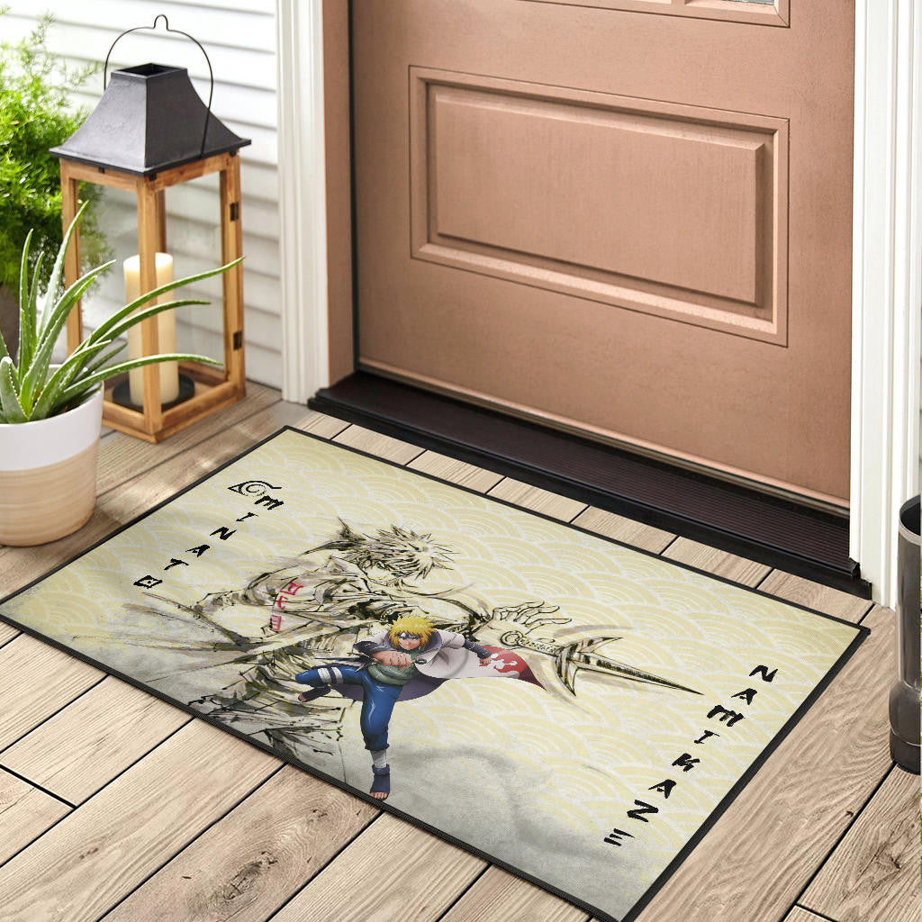Naruto Anime Minato Namikaze Using Kunai Black Painting Artwork Door Mat Home Decor