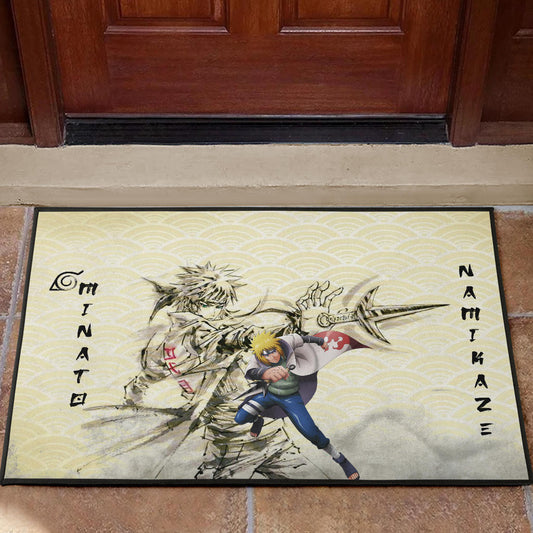 Naruto Anime Minato Namikaze Using Kunai Black Painting Artwork Door Mat Home Decor