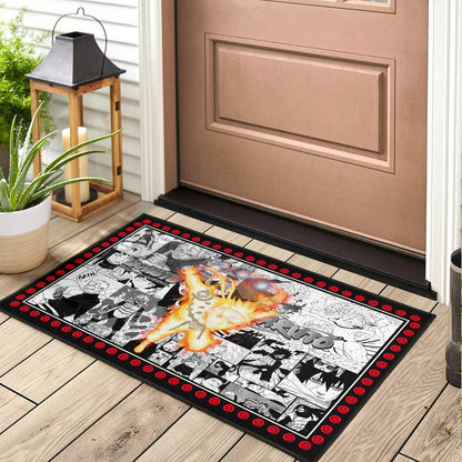 Naruto Anime Naruto Bijuu Mode Manga Black White Background Door Mat Home Decor