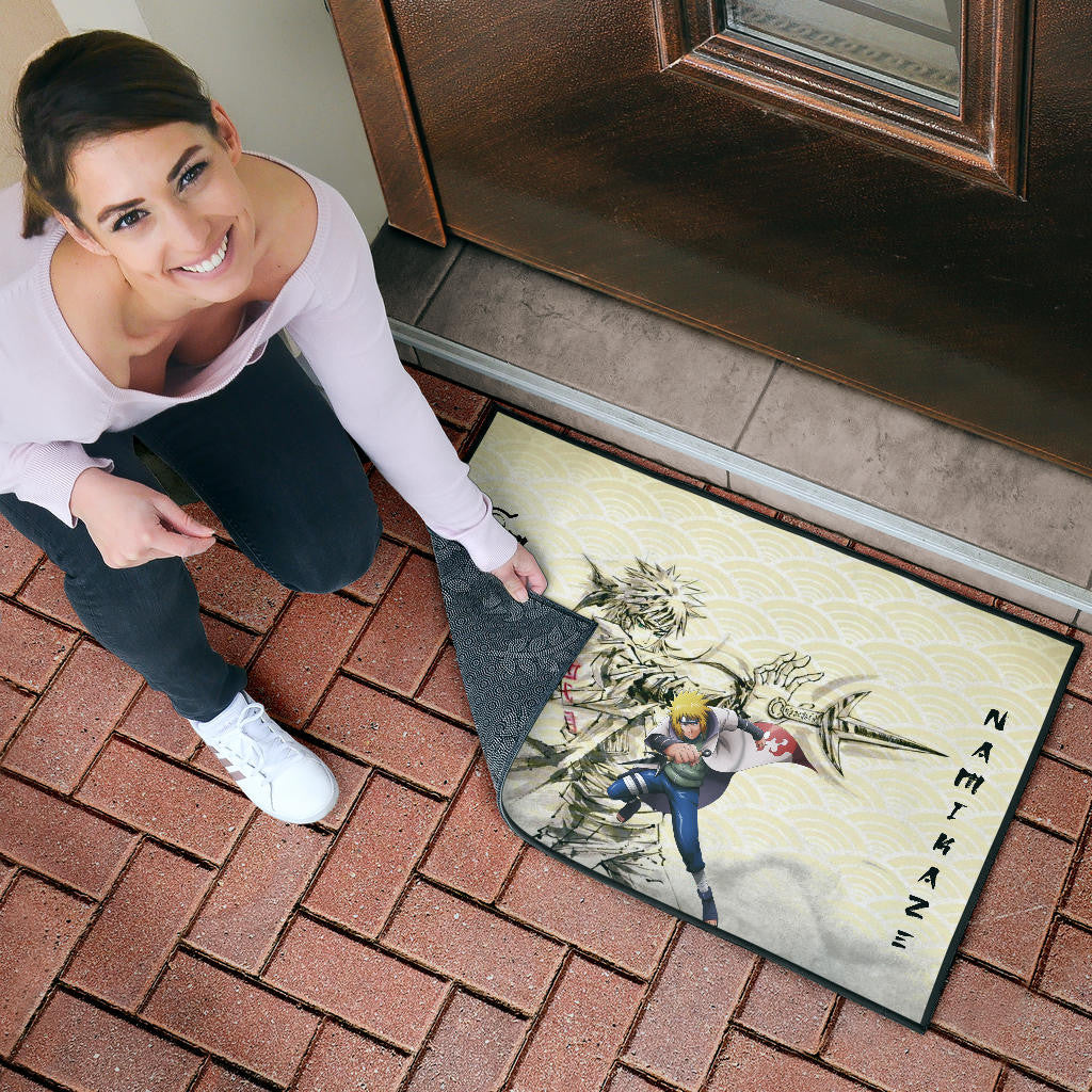 Naruto Anime Minato Namikaze Using Kunai Black Painting Artwork Door Mat Home Decor