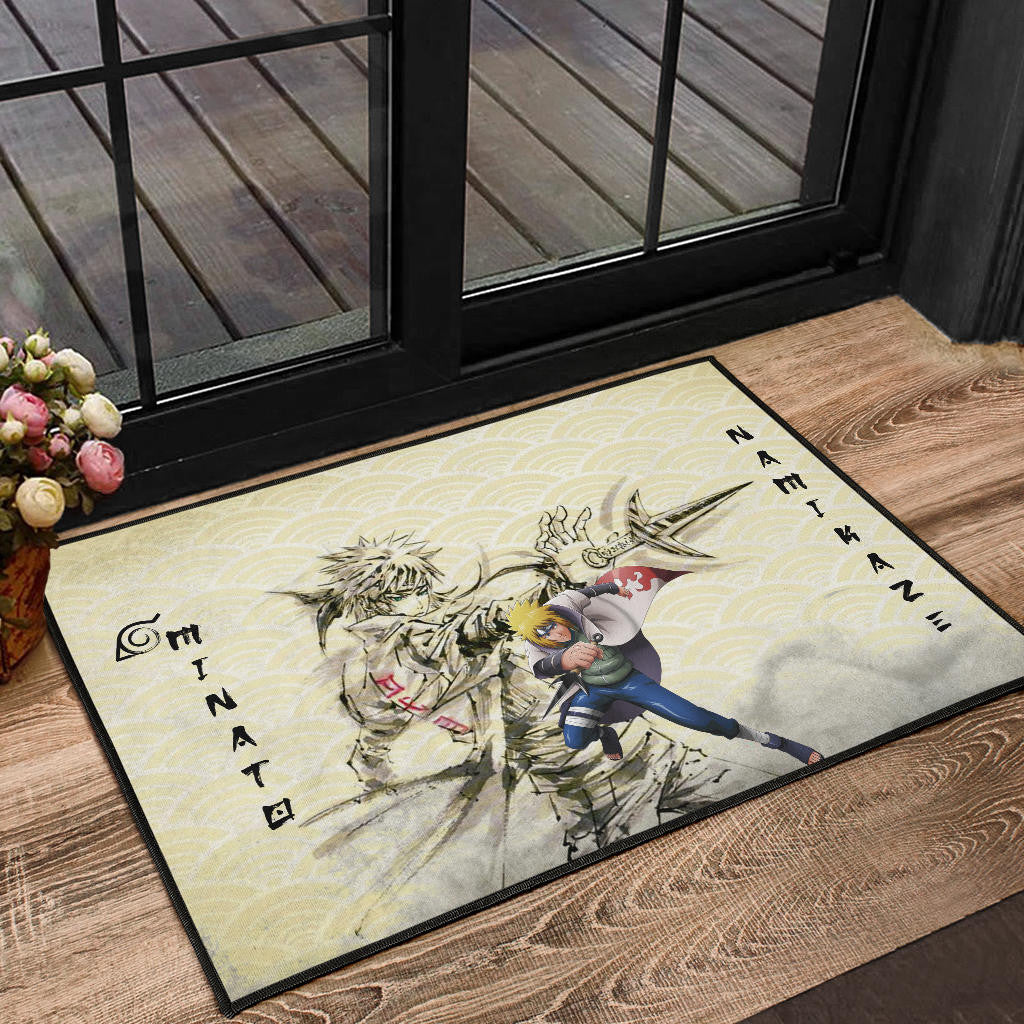 Naruto Anime Minato Namikaze Using Kunai Black Painting Artwork Door Mat Home Decor