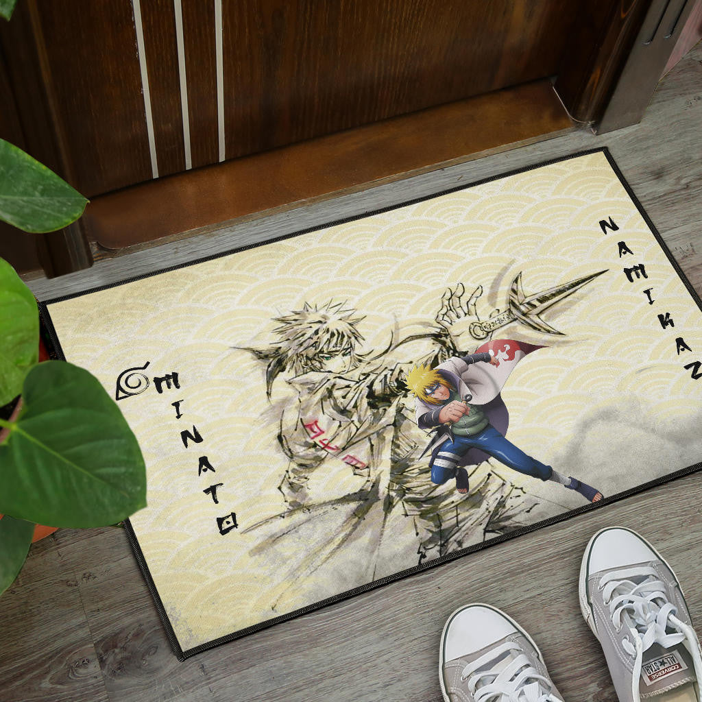 Naruto Anime Minato Namikaze Using Kunai Black Painting Artwork Door Mat Home Decor
