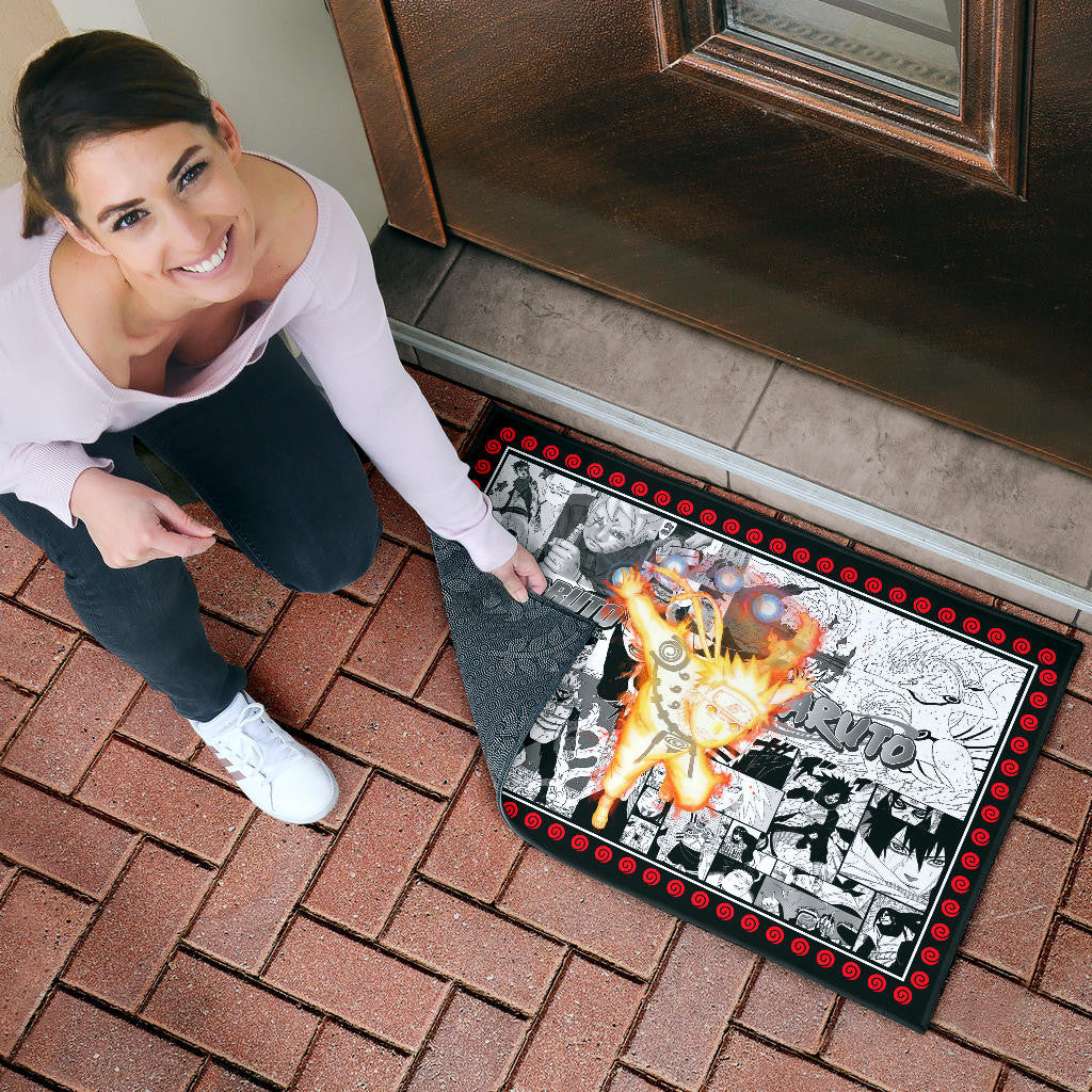 Naruto Anime Naruto Bijuu Mode Manga Black White Background Door Mat Home Decor