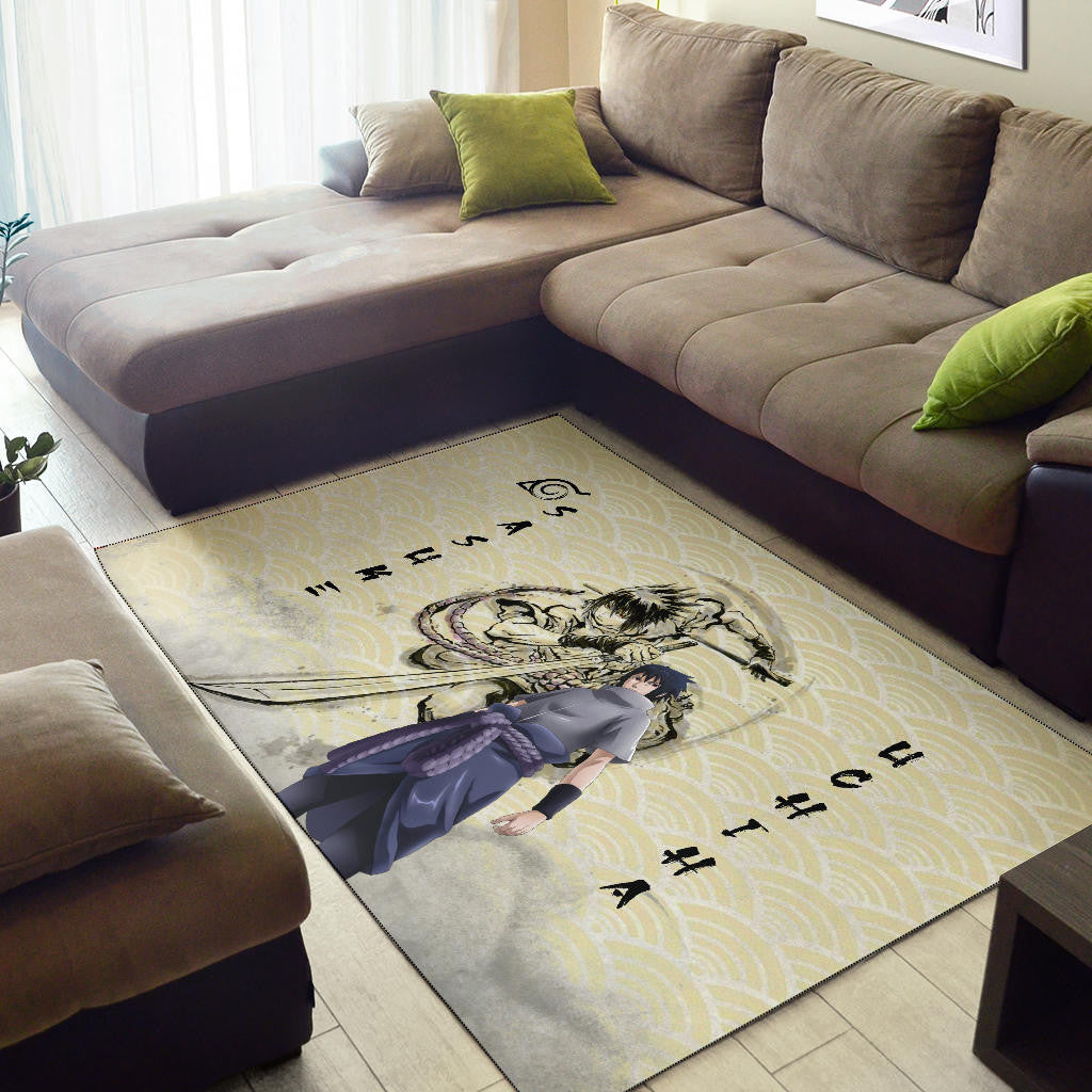 Naruto Anime Sasuke Uchiha Using Sword Black Painting Artwork Area Rug Home Decor