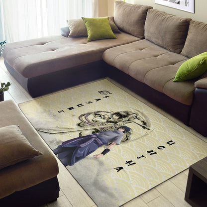 Naruto Anime Sasuke Uchiha Using Sword Black Painting Artwork Area Rug Home Decor