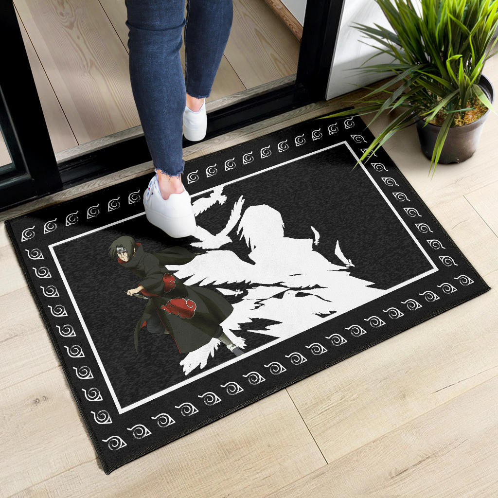 Naruto Anime Itachi Uchiha White Silhouette Crow Faded Door Mat Home Decor
