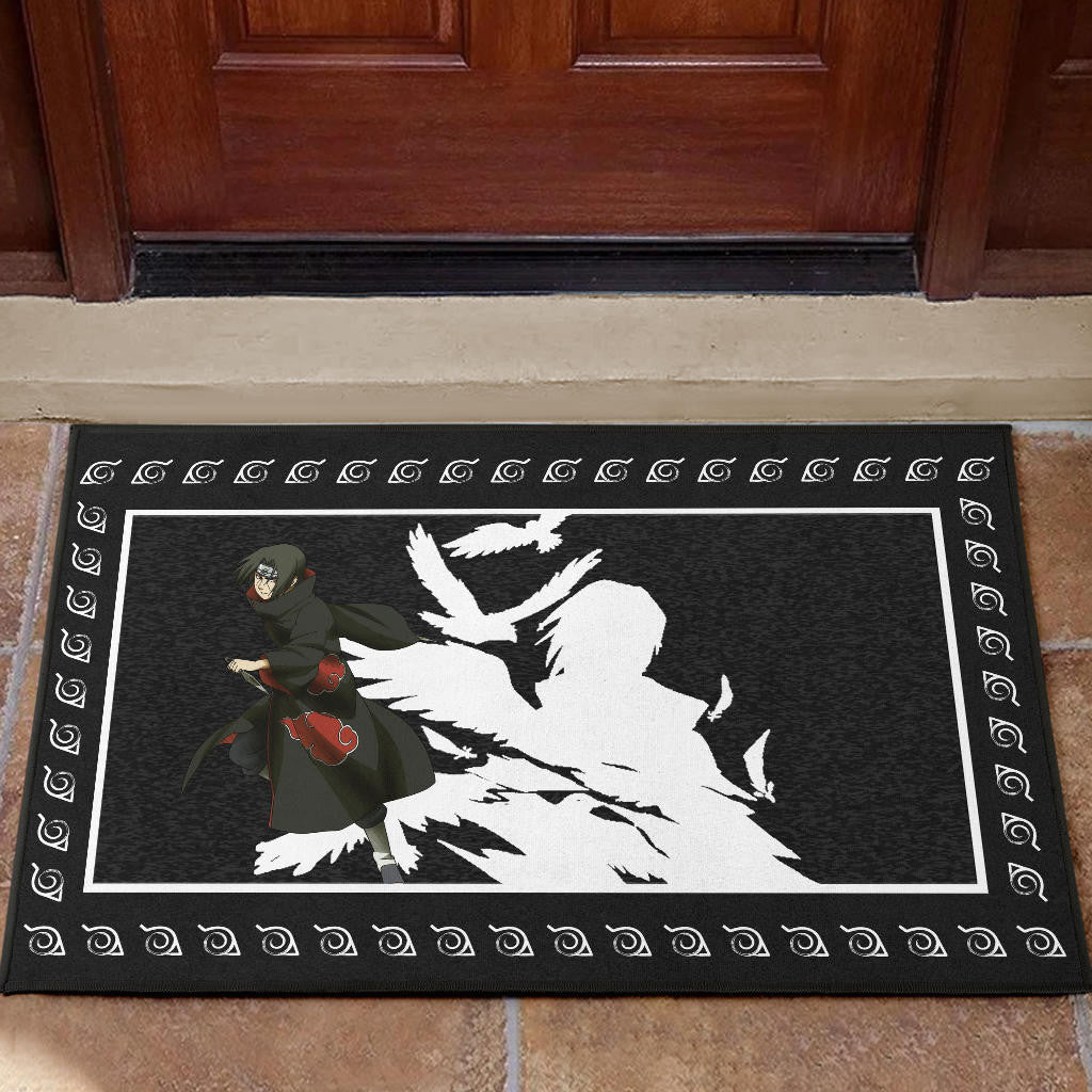 Naruto Anime Itachi Uchiha White Silhouette Crow Faded Door Mat Home Decor