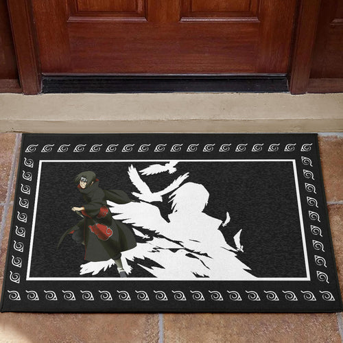Naruto Anime Itachi Uchiha White Silhouette Crow Faded Door Mat Home Decor