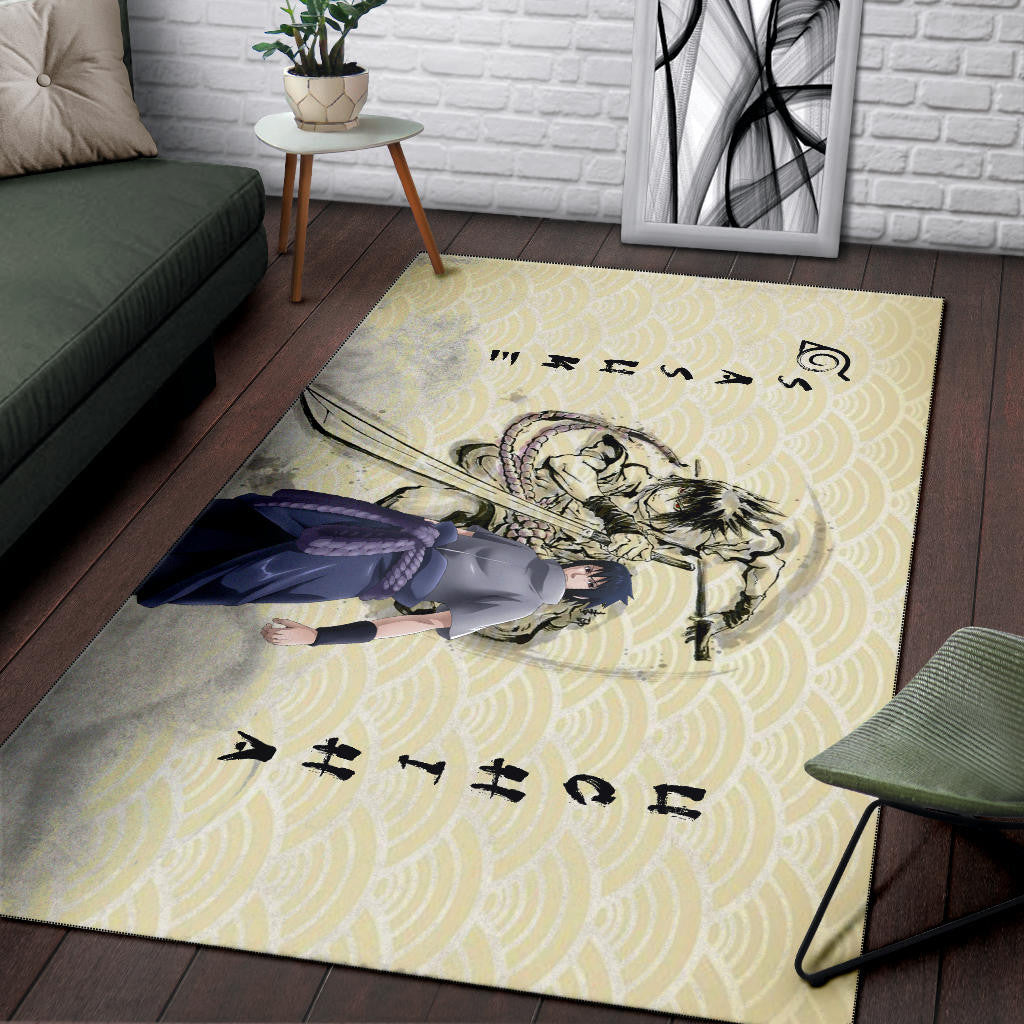 Naruto Anime Sasuke Uchiha Using Sword Black Painting Artwork Area Rug Home Decor