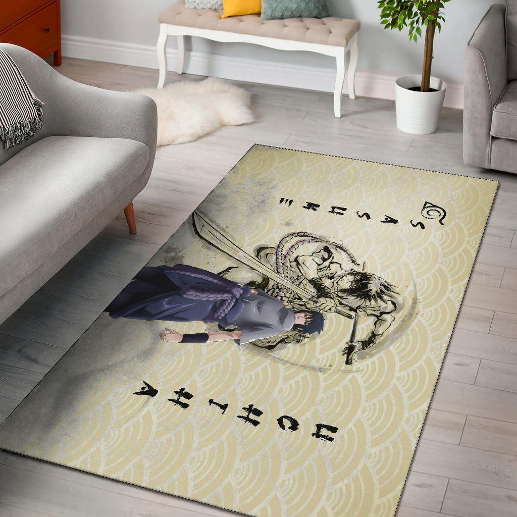 Naruto Anime Sasuke Uchiha Using Sword Black Painting Artwork Area Rug Home Decor