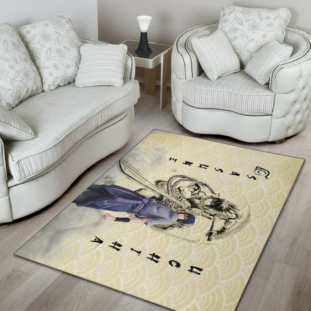 Naruto Anime Sasuke Uchiha Using Sword Black Painting Artwork Area Rug Home Decor