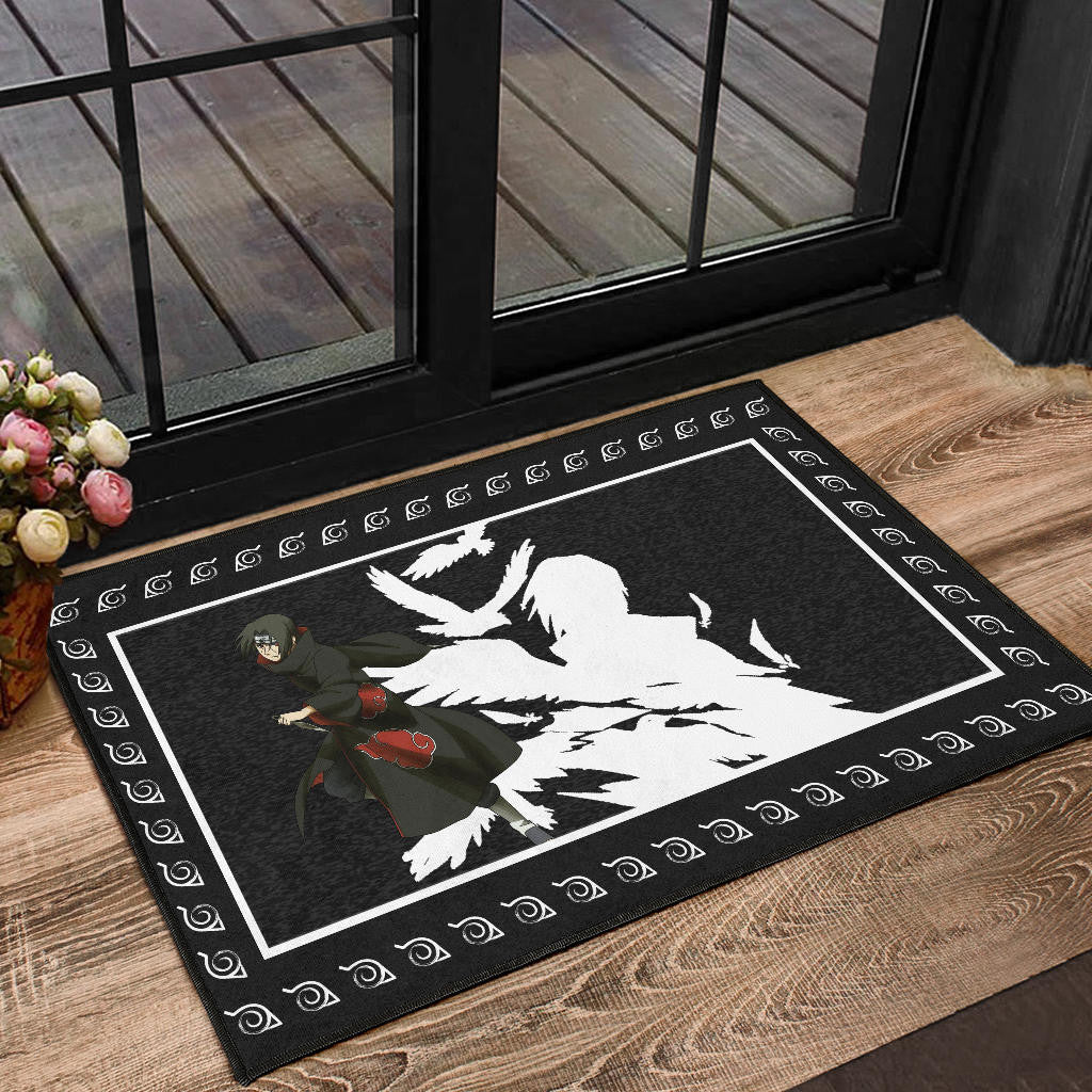Naruto Anime Itachi Uchiha White Silhouette Crow Faded Door Mat Home Decor