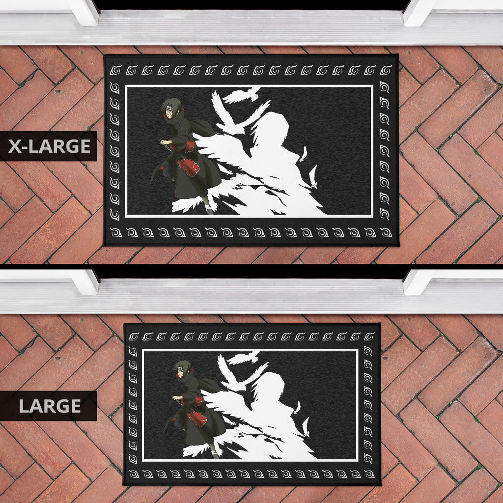 Naruto Anime Itachi Uchiha White Silhouette Crow Faded Door Mat Home Decor