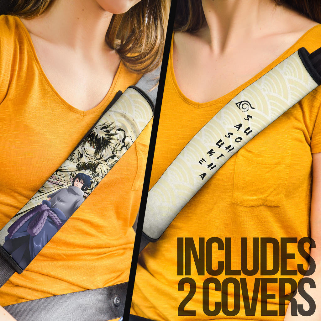 Naruto Anime Sasuke Uchiha Using Sword Black Painting Artwork Seat Belt Covers
