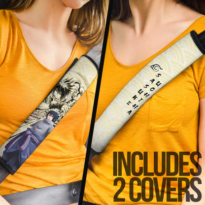 Naruto Anime Sasuke Uchiha Using Sword Black Painting Artwork Seat Belt Covers