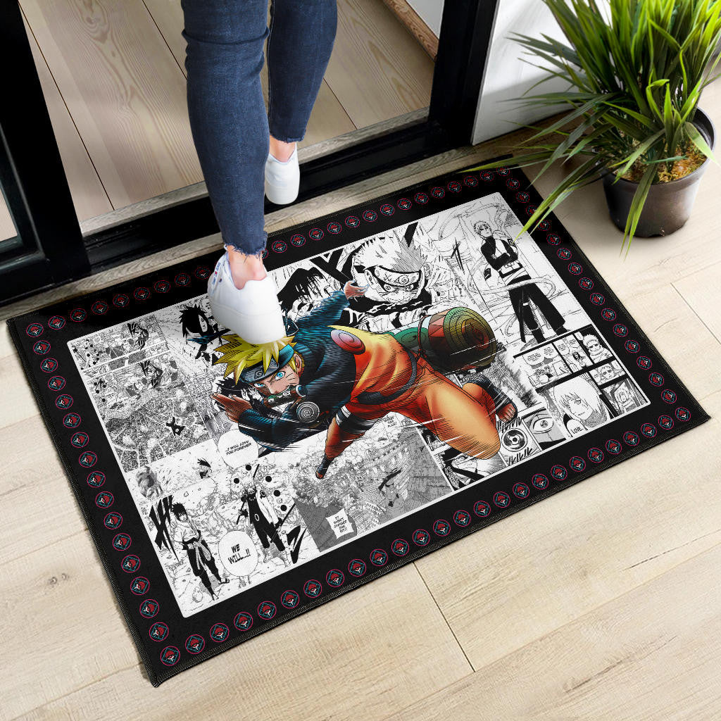Naruto Anime Naruto Fighting Manga Black White Background Door Mat Home Decor