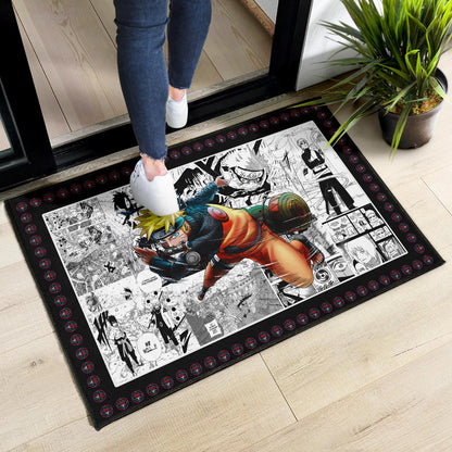 Naruto Anime Naruto Fighting Manga Black White Background Door Mat Home Decor