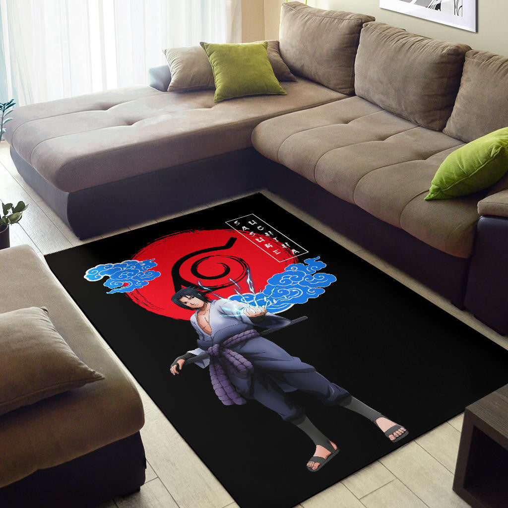 Naruto Anime Sasuke Chidori Power Konoh Symbol Area Rug Home Decor