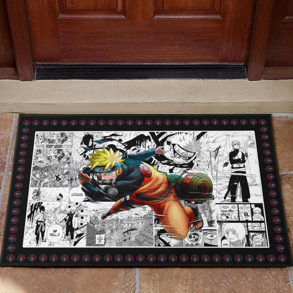 Naruto Anime Naruto Fighting Manga Black White Background Door Mat Home Decor