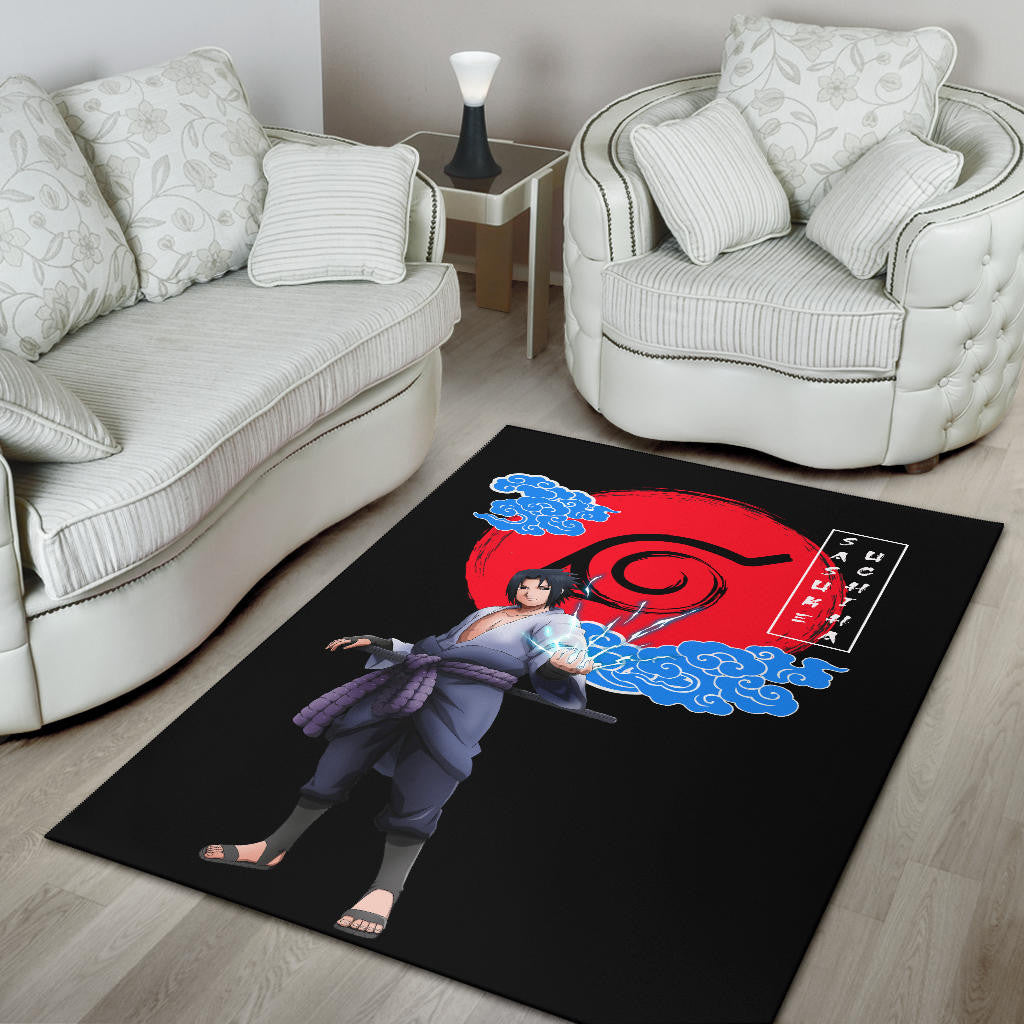 Naruto Anime Sasuke Chidori Power Konoh Symbol Area Rug Home Decor