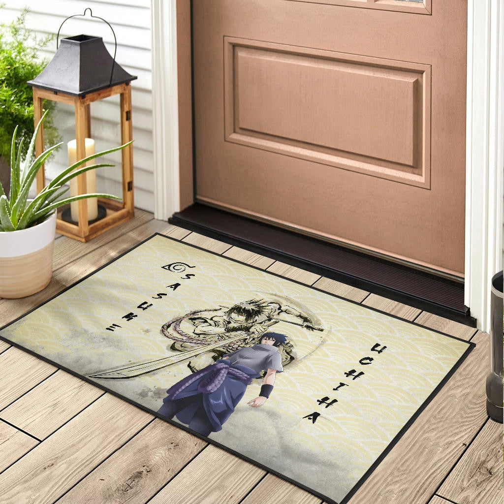 Naruto Anime Sasuke Uchiha Using Sword Black Painting Artwork Door Mat Home Decor