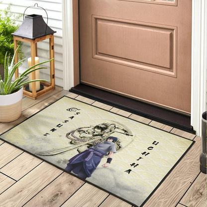 Naruto Anime Sasuke Uchiha Using Sword Black Painting Artwork Door Mat Home Decor