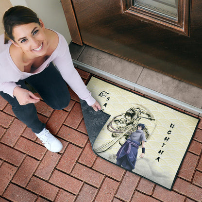 Naruto Anime Sasuke Uchiha Using Sword Black Painting Artwork Door Mat Home Decor