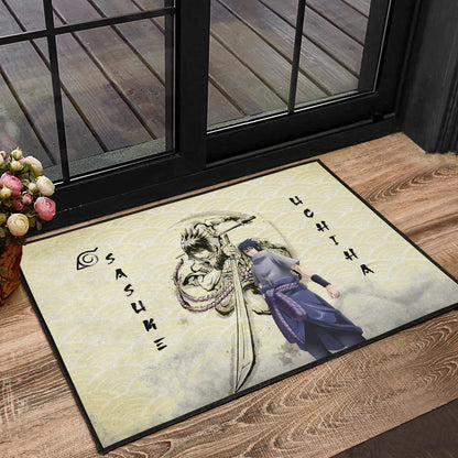 Naruto Anime Sasuke Uchiha Using Sword Black Painting Artwork Door Mat Home Decor