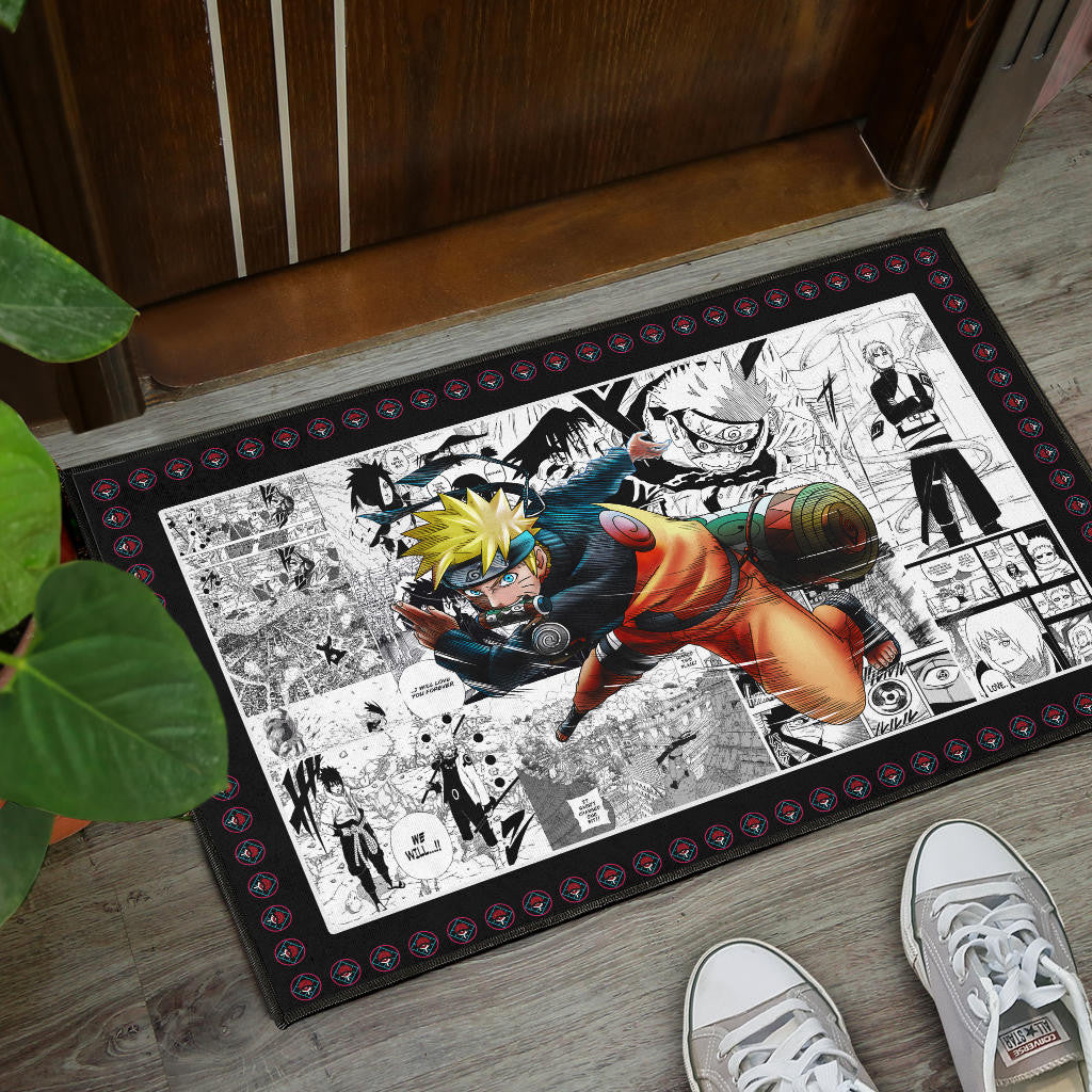 Naruto Anime Naruto Fighting Manga Black White Background Door Mat Home Decor