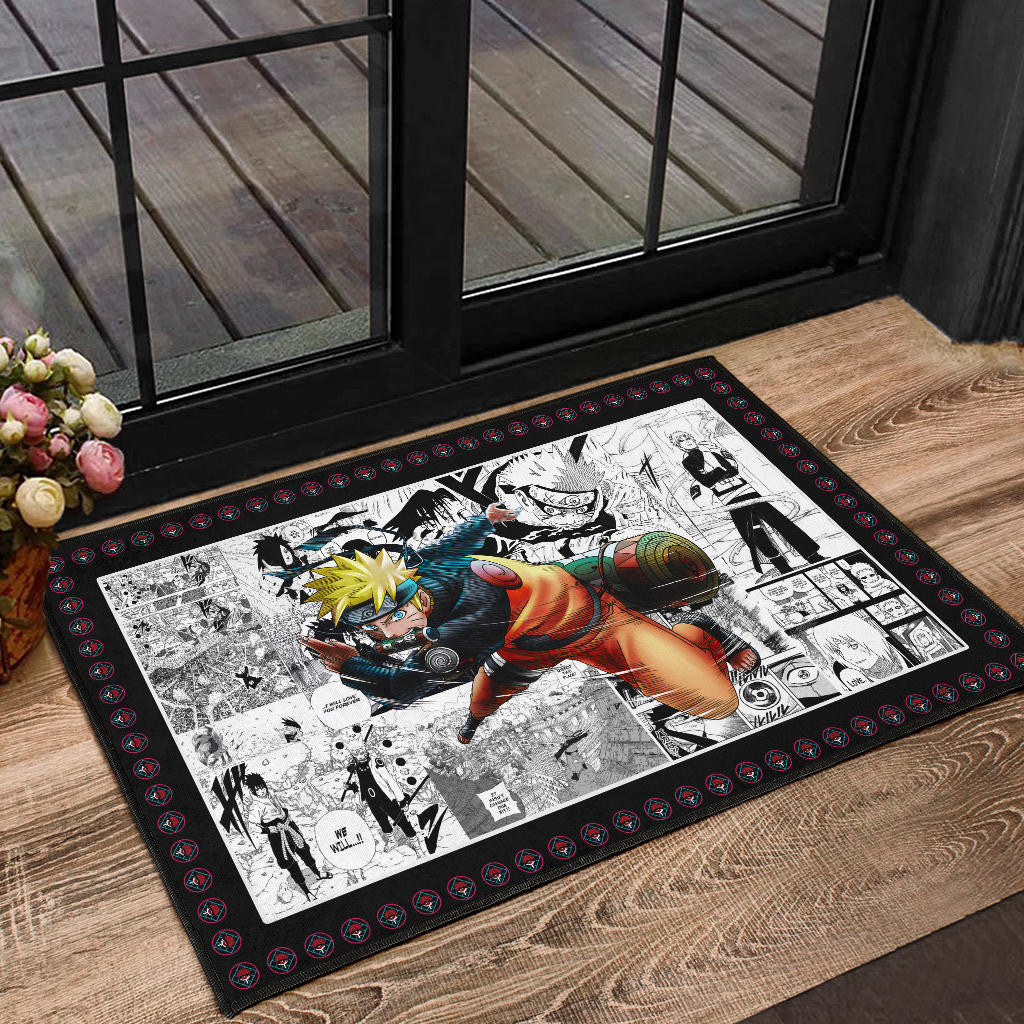 Naruto Anime Naruto Fighting Manga Black White Background Door Mat Home Decor