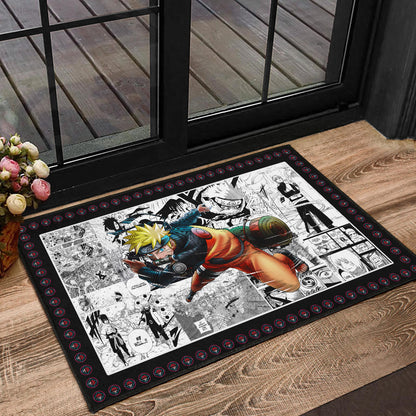 Naruto Anime Naruto Fighting Manga Black White Background Door Mat Home Decor