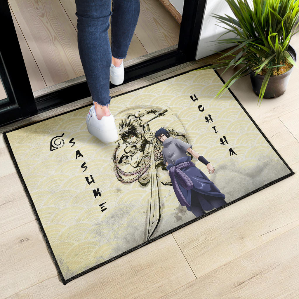Naruto Anime Sasuke Uchiha Using Sword Black Painting Artwork Door Mat Home Decor