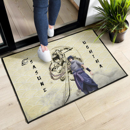 Naruto Anime Sasuke Uchiha Using Sword Black Painting Artwork Door Mat Home Decor