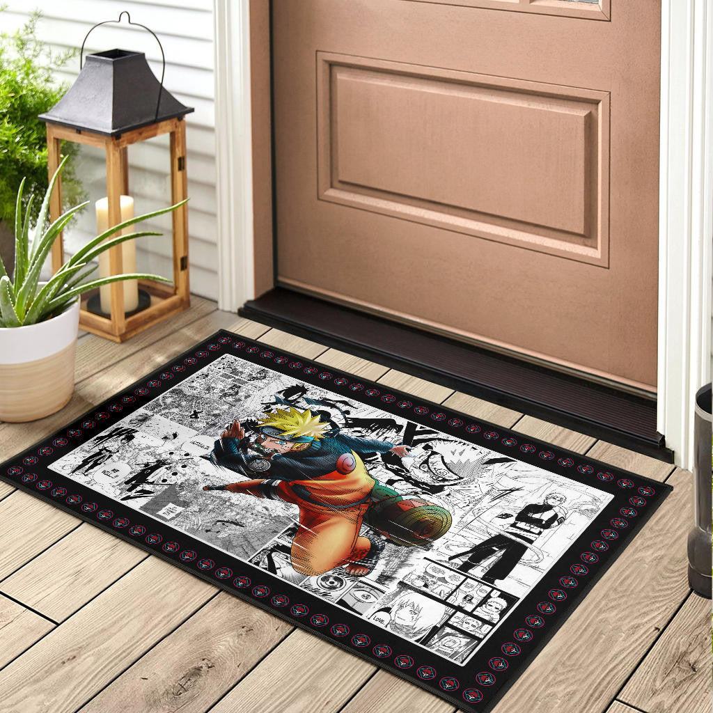 Naruto Anime Naruto Fighting Manga Black White Background Door Mat Home Decor