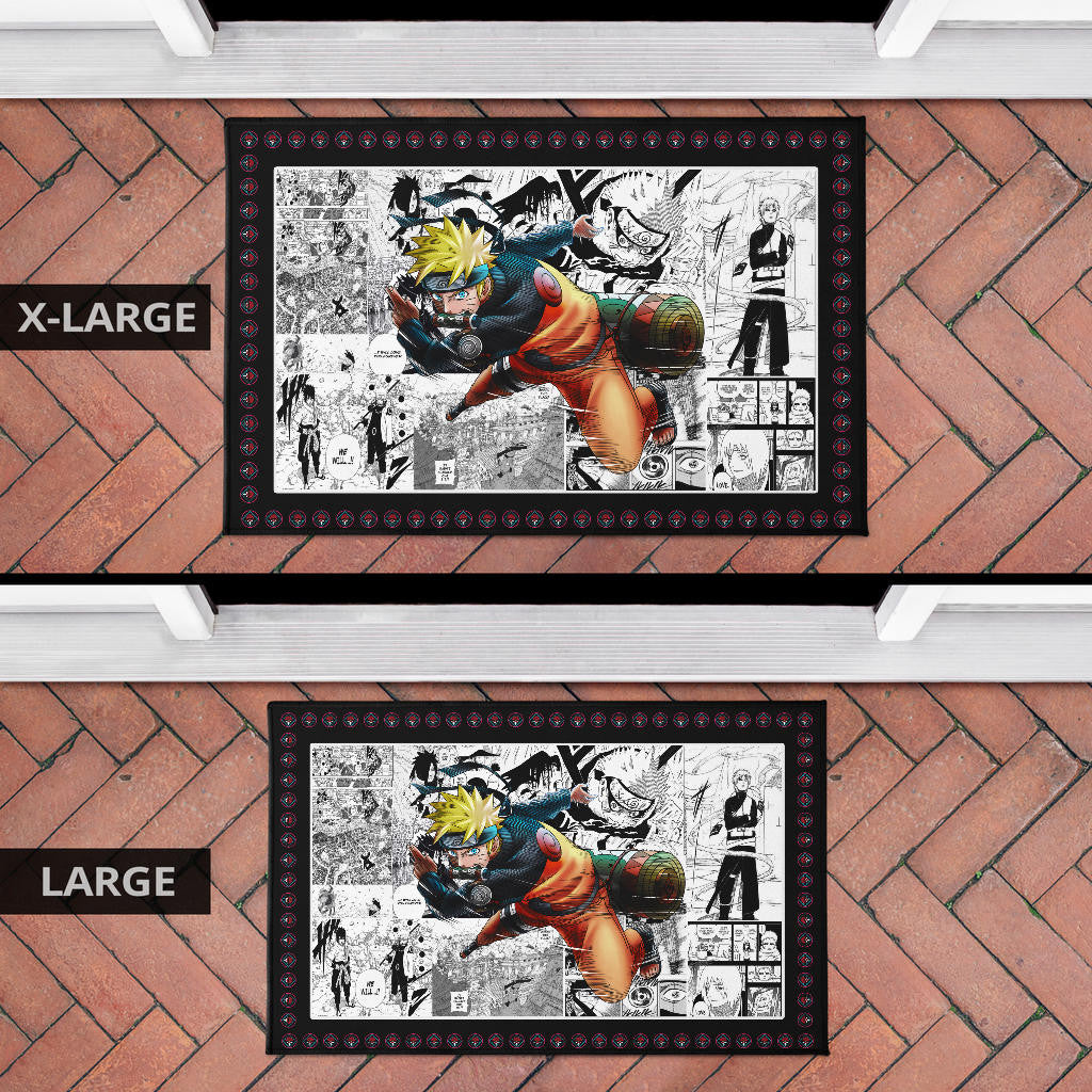 Naruto Anime Naruto Fighting Manga Black White Background Door Mat Home Decor