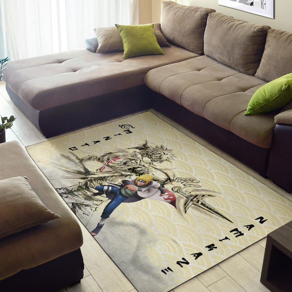Naruto Anime Minato Namikaze Using Kunai Black Painting Artwork Area Rug Home Decor