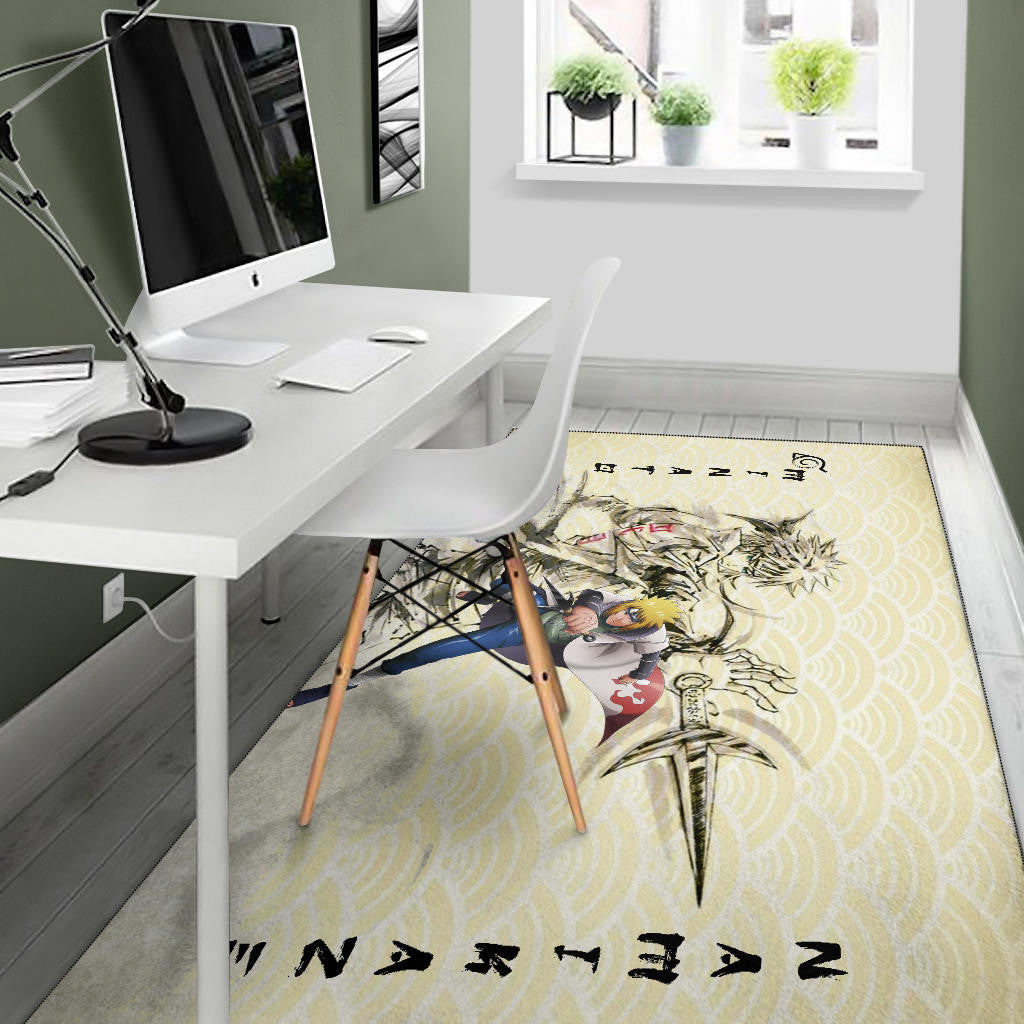 Naruto Anime Minato Namikaze Using Kunai Black Painting Artwork Area Rug Home Decor
