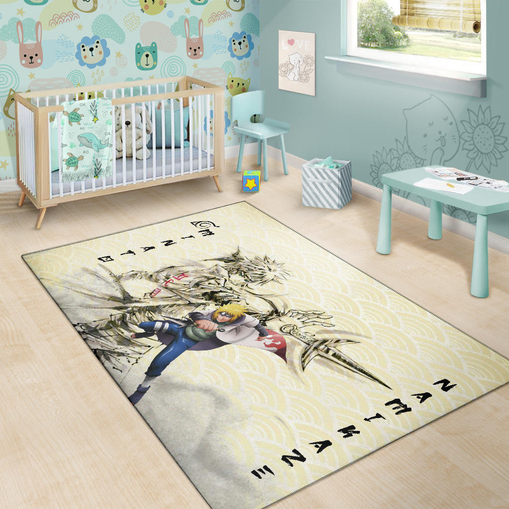 Naruto Anime Minato Namikaze Using Kunai Black Painting Artwork Area Rug Home Decor