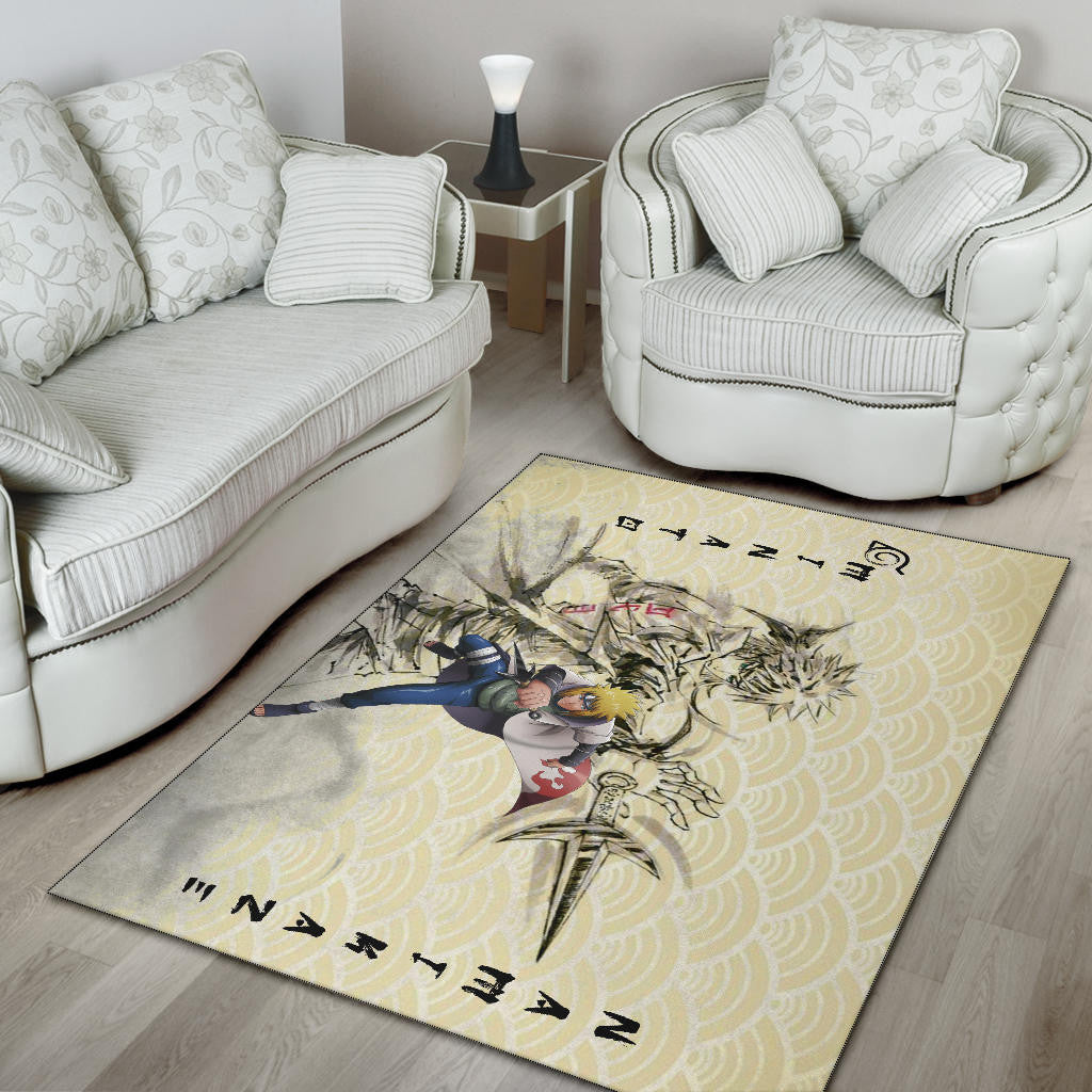 Naruto Anime Minato Namikaze Using Kunai Black Painting Artwork Area Rug Home Decor