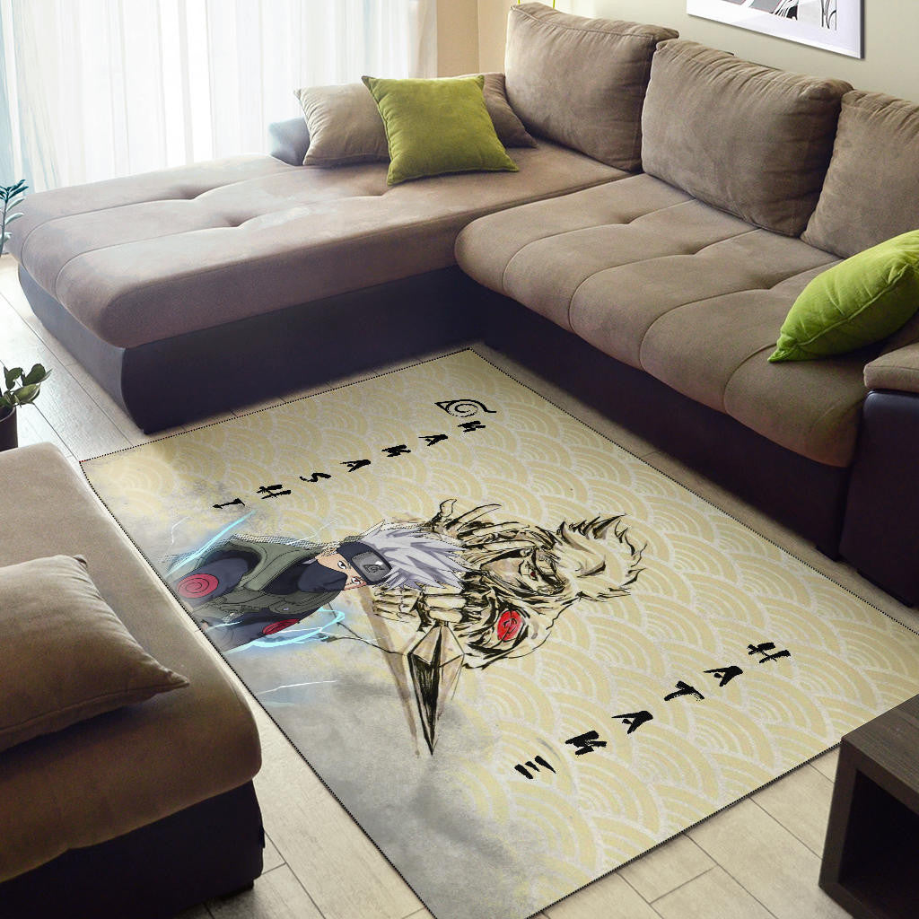 Naruto Anime Kakasi Hatake Chidori Power Black Painting Artwork Area Rug Home Decor