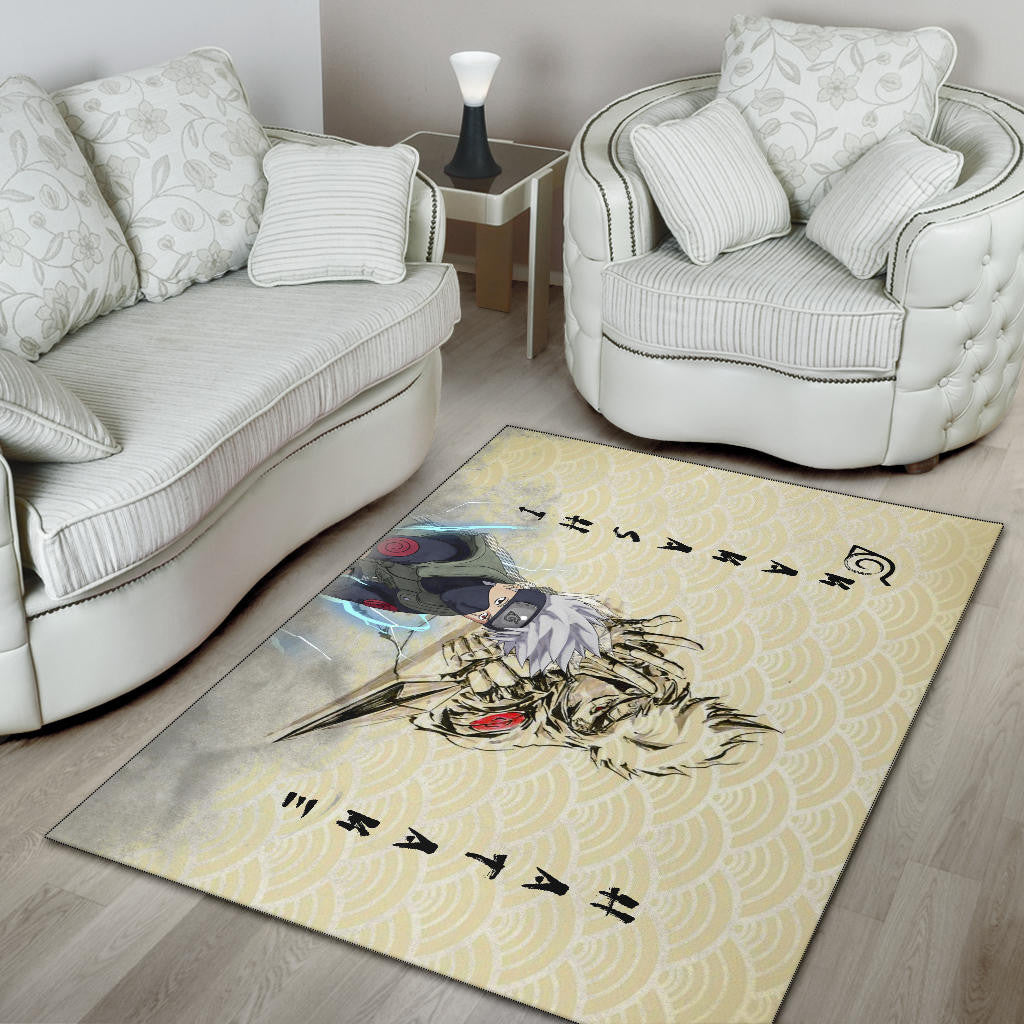 Naruto Anime Kakasi Hatake Chidori Power Black Painting Artwork Area Rug Home Decor