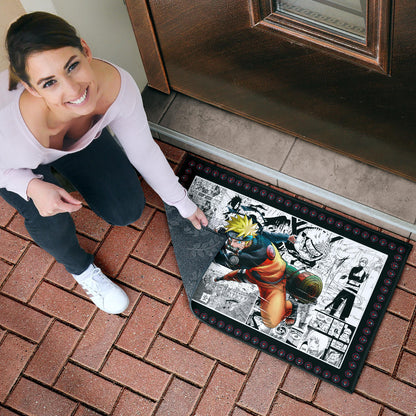 Naruto Anime Naruto Fighting Manga Black White Background Door Mat Home Decor