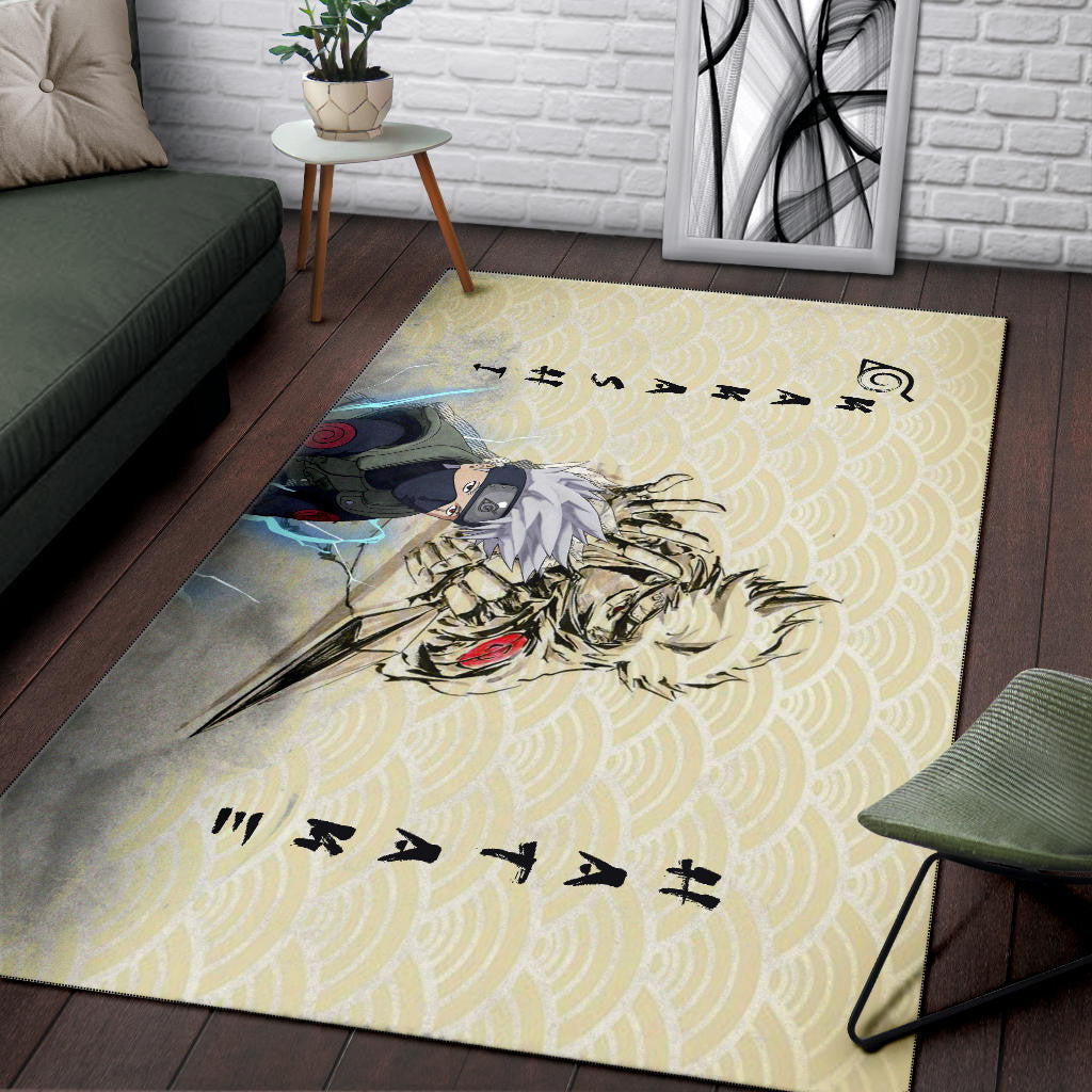 Naruto Anime Kakasi Hatake Chidori Power Black Painting Artwork Area Rug Home Decor