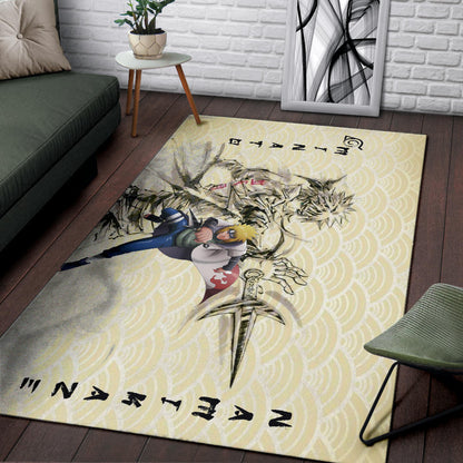 Naruto Anime Minato Namikaze Using Kunai Black Painting Artwork Area Rug Home Decor